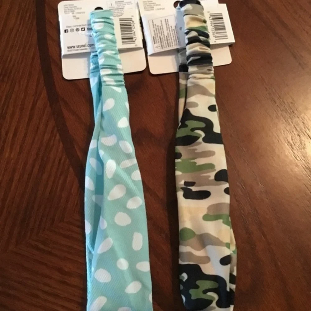 2 pc Camo & Polka Dot headbands wraps